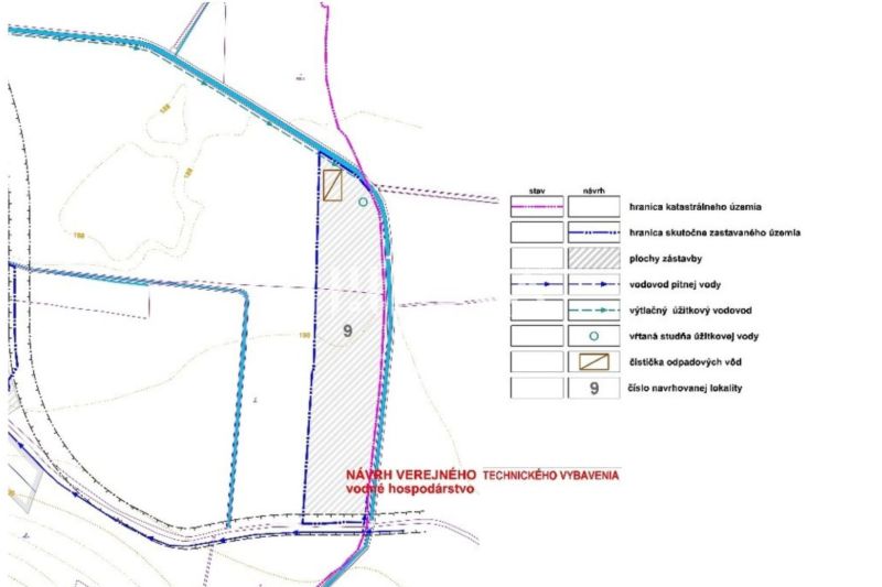 NA PREDAJ: Investičný pozemok 85 291 m² – Rešica, Košice-okolie - Návrh technického vybavenia vodného hospodárstva v oblasti Rešice, znázorňujúci zvláštne nehnuteľnosti.