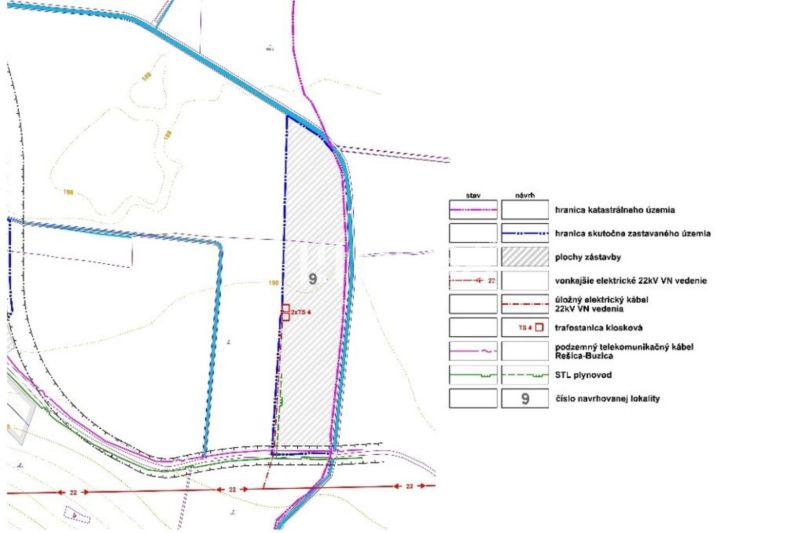 NA PREDAJ: Investičný pozemok 85 291 m² – Rešica, Košice-okolie - Katastrálna mapa so sieťovou infraštruktúrou a legendou v Rešici, Zvláštne nehnuteľnosti plochy výstavby.
