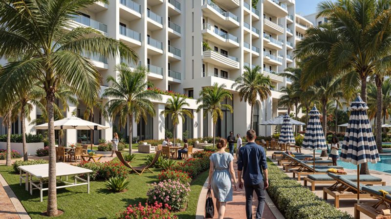 Predaj 5-izbového bytu, Zanzibar - Apartmán v Paje s palmami a bazénom. V popredí chodník vedie okolo terasy.