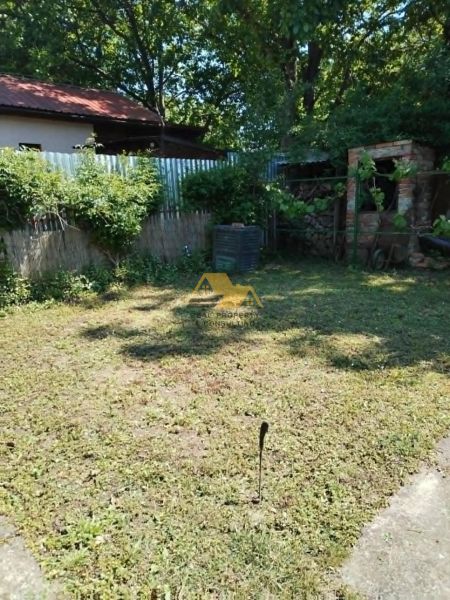 Predám murovanú chatu v Nových Zámkoch - Záhrada pri chate na ulici v Nových Zámkoch s bohatou zeleňou a drevárňou.