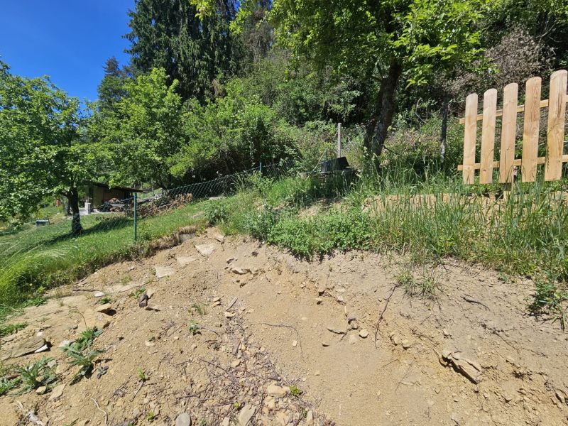 PREDAJ: Záhradná chatka s pozemkom Žilina - Budatín (MO) - Strmý svah s kopcom v Budatíne pri chate, obklopený zeleňou a stromami.