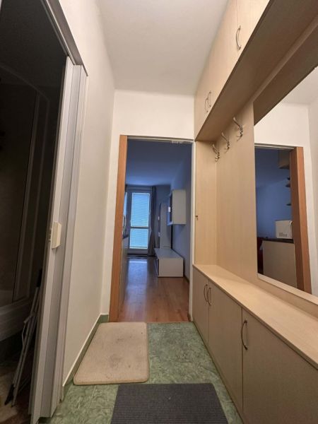 ☎️ 0918/197 701 Na prenájom garsónka s balkónom aj s výťahom   v centr - Chodba v rekreačnom apartmáne so skrinkou a podlahou s dreveným dekorom.