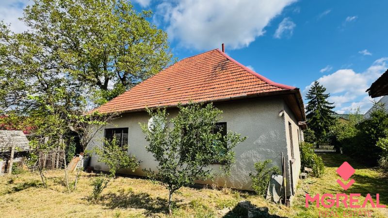 Na predaj 6-izbový rodinný dom (dvojdom) v Pažiti, pozemok 1445 m² - Rodinný dom v Pažiti s červenou strechou, okolitou zeleňou a stromami.