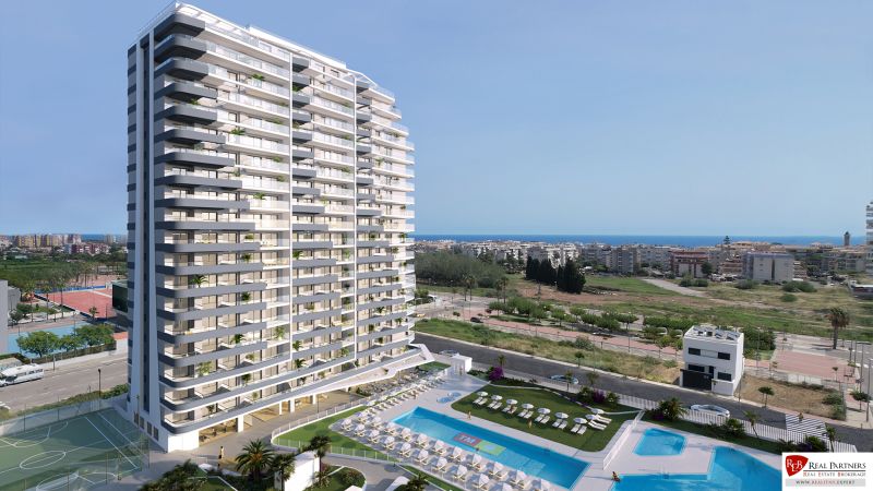 1-izbový apartmán pri pláži, Canet, Costa de Valencia - Budova s bazénom a športoviskami v Canet d'En Berenguer, ideálna na rekreačný apartmán.