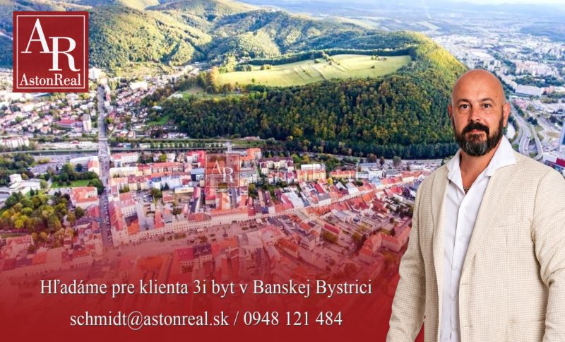 DOSTALI SME DOPYT! Hľadáme pre klienta 2i byt do 170.000€, B. Bystrica - Letecký pohľad na Banskú Bystricu s krásnou panorámou a hľadanie 3-izbového bytu.
