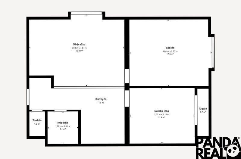 Moderný 3-izbový byt s balkónom a 2 parkovacími miestami - Ludanice - Pôdorys 3-izbového bytu: obývačka, spálňa, kuchyňa, detská izba, loggia, kúpeľňa, toaleta.