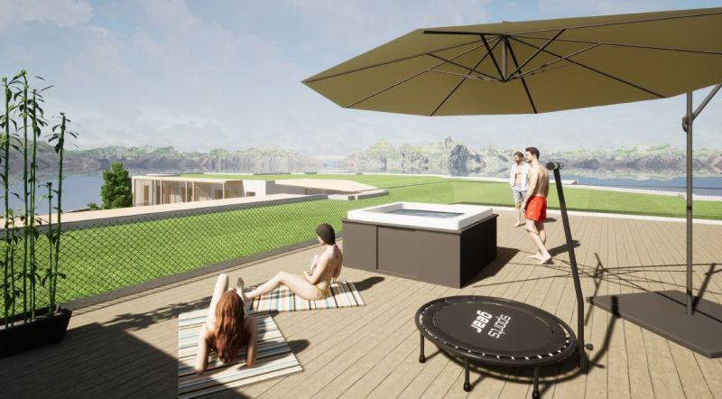 NA PREDAJ: Zabehnutý hotel Amália s wellnesom v srdci Vysokých Tatier - Strešná terasa s ležadlami a vírivkou v Hoteloch a penziónoch, Nová Lesná.