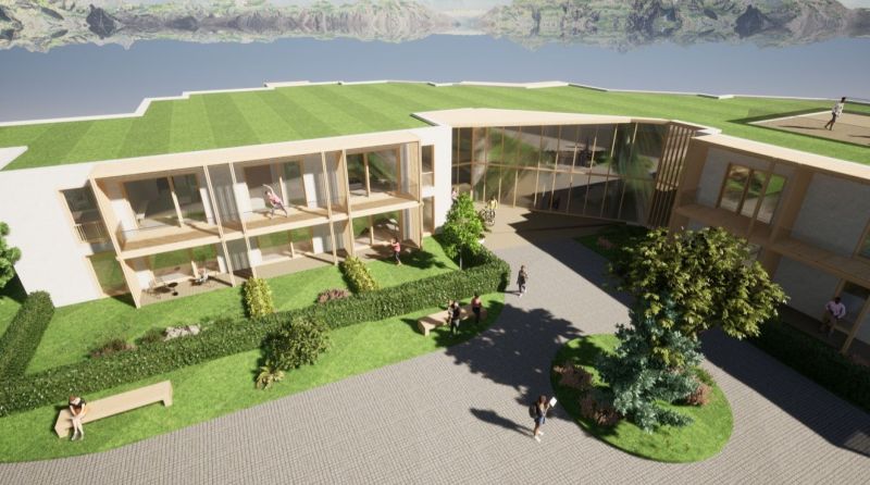 NA PREDAJ: Zabehnutý hotel Amália s wellnesom v srdci Vysokých Tatier - Moderná budova so zelenou strechou v Novej Lesnej v kategórii Hotely a penzióny.