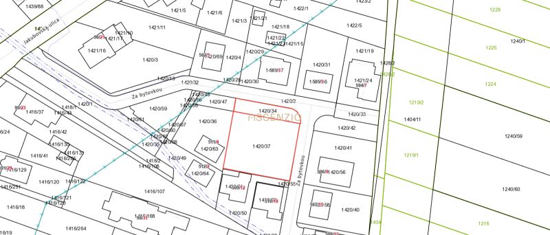 - PREDAJ - STAVEBNÝ POZEMOK - 1132 m2 - KOSTOLIŠTE - MALACKY - Katastrálna mapa so zakreslenými pozemkami a parcelami v Kostolišti na ulici Za bytovkou.