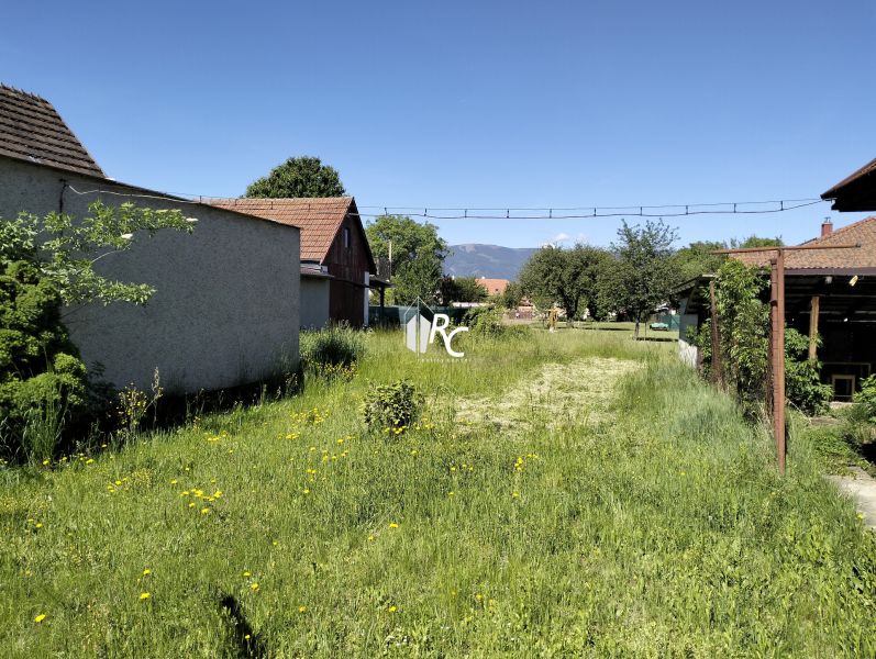 Rodinný dom, Sučany - Záhrada pri rodinnom dome na Štúrovej ulici v Sučanoch s trávou a kríkmi.