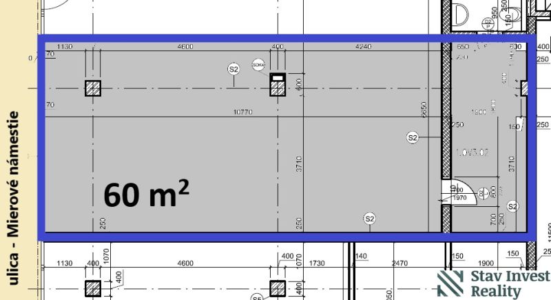 Obchodný priestor v centre Senca  na prenájom - Pôdorys obchodného priestoru s rozlohou 60 m² na Mierovom námestí v Senci.