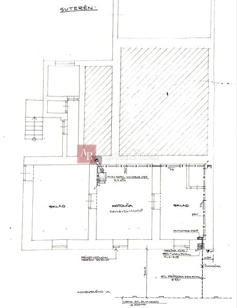 RODINNÝ DOM, pozemok 520m2, centrum BANSKEJ BYSTRICE, cena v RK - Pôdorys suteréna rodinného domu na Komenského ulici v Banskej Bystrici.