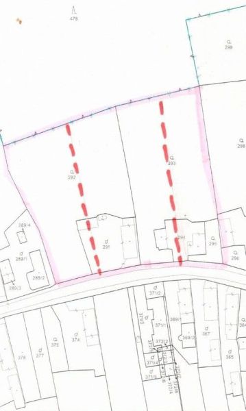 Na predaj stavebné pozemky - 7 500 m² v obci Zubné. - Katastrálna mapa zobrazujúca rozdelené parcely v Zubnom, zvláštne nehnuteľnosti.