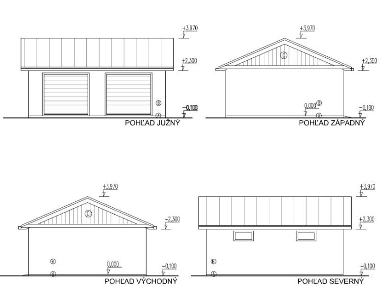 Na predaj stavebný pozemok o rozlohe - 2050 m² v obci Karná cca.15min. - Návrh garáže so štyrmi pohľadmi: južný, západný, východný a severný. Pozemky - bývanie.