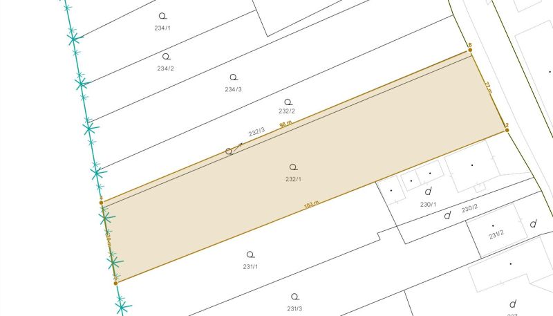 Na predaj stavebný pozemok o rozlohe - 2050 m² v obci Karná cca.15min. - Mapa pozemku v Karnej, znázorňuje rozdelenie parciel pre Pozemky - bývanie.
