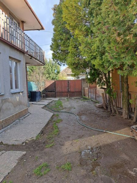 Dom na bývanie a podnikanie na 15 ár. pozemku 35 km od BA - Záhrada pri rodinnom dome v Orechovej Potôni so stromami a záhradnou hadicou.