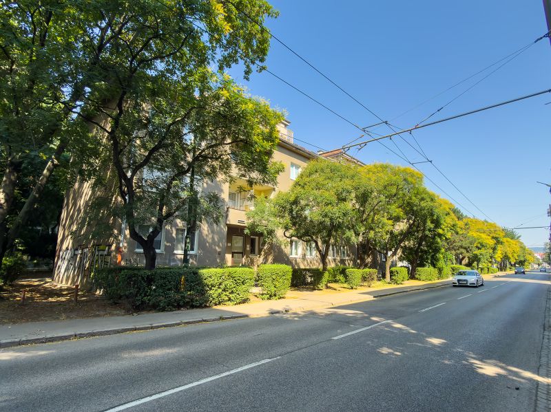 NA PRENÁJOM I 3 izbový byt v centre mesta I BRATISLAVA - Budova a stromy na Svätoplukovej ulici v Bratislave – Ružinove. 3-izbový byt.