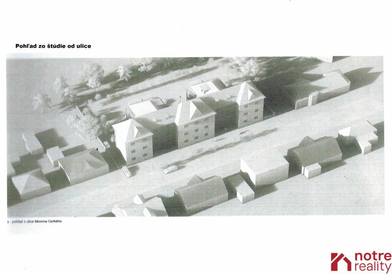 Jedinečná investičná príležitosť v Lučenci  - Architektonická štúdia budovy na Ulici Maxima Gorkého v Lučenci, zobrazenie strešných konštrukcií.