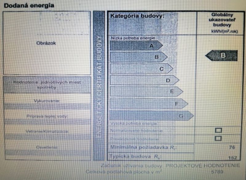 PRENÁJOM: VEĽKOMETRÁŽNY 2 IZBOVÝ BYT S 2 LOGGIAMI, CENTRUM - Energetický certifikát budovy, kategória B, s hodnotami pre vykurovanie a prípravu teplej vody.