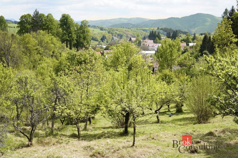 Na predaj pozemok 1898 m² - Horná Lehota, Nízke Tatry - Pohľad na zelené záhrady v Banskej Bystrici obklopené kopcami a prírodou.