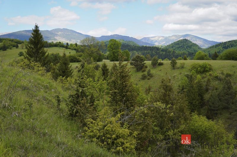 Na predaj pozemok 1898 m² - Horná Lehota, Nízke Tatry - Záhrady v Banskej Bystrici s kopcovitou krajinou a hustým porastom stromov.