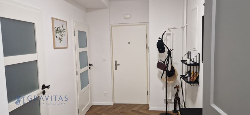 Prenájom 2 izb. bytu Račianske mýto, Bratislava - Predsieň v 2-izbovom byte s podlahou s dreveným dekorom a minimalistickým zariadením.