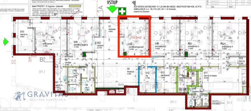 Kompletne zariadená ambulancia, Záhorská Bystrica - Plán s ambulanciami, čakárňou, recepciou pri ulici Kunovská a obchodnými priestormi.