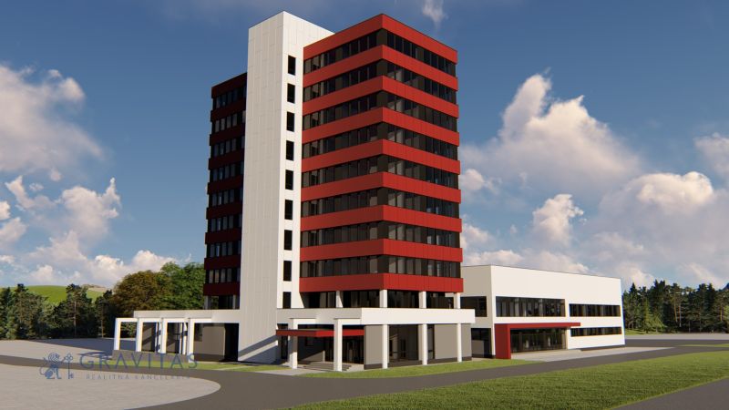 FORVIN TOWER - Prenájom obchodných priestorov - Výšková budova so sklenenými oknami a červenými fasádami v ulici Liaz, Veľký Krtíš.