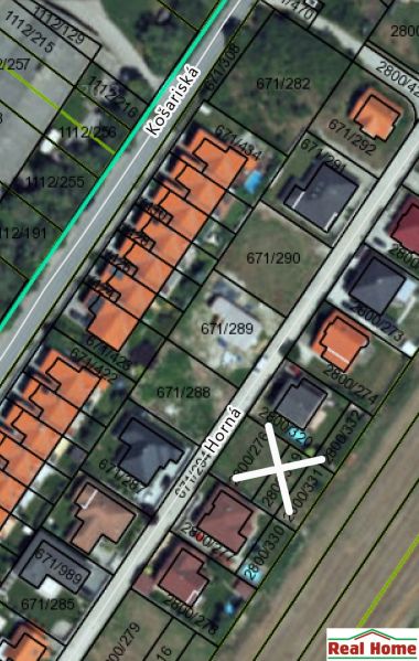 Dunajská Lužná-pozemok na výstavbu rodinného domu-NOVÉ KOŠARISKÁ - Mapa katastra v Dunajskej Lužnej s vyznačenými pozemkami na bývanie.