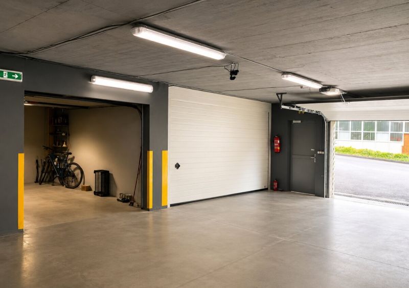2- izbový byt na  ulici Studenohorská, Bratislava-Lamač - Garáž s bicyklami a bezpečnostnými prvkami v 2-izbovom byte, betónová podlaha.
