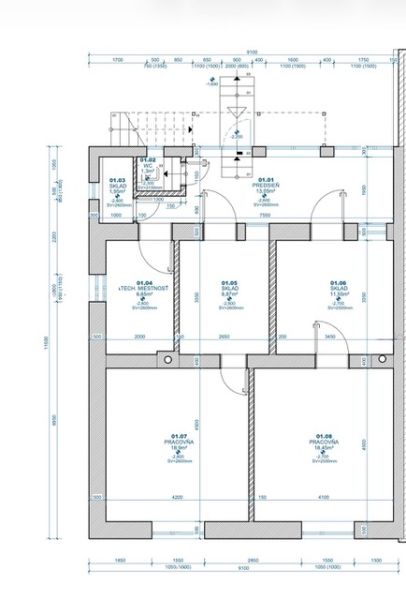 Výnimočná adresa na Nivách – dom s projektom a stavebným povolením - Projekt podlažia rodinného domu so šiestimi miestnosťami a technickým zázemím.