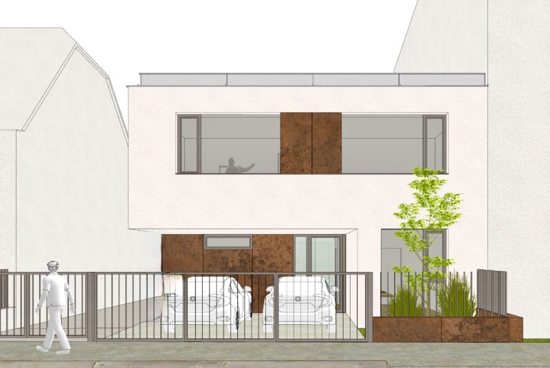 Výnimočná adresa na Nivách – dom s projektom a stavebným povolením - Rodinný dom na Líščích nivách, Bratislava - Nivy, s modernou fasádou a parkovacím miestom.