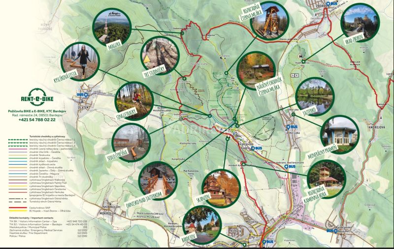 PREDAJ: rekreačný pozemok 564 m2;Bardejov-Zlaté; 39.900 € - Mapa cyklotrás a turistických chodníkov v okolí rekreačných pozemkov Bardejova.