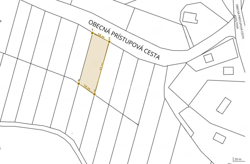 PREDAJ: rekreačný pozemok 564 m2;Bardejov-Zlaté; 39.900 € - Mapa zobrazuje rekreačné pozemky pri obecnej prístupovej ceste v Bardejove.