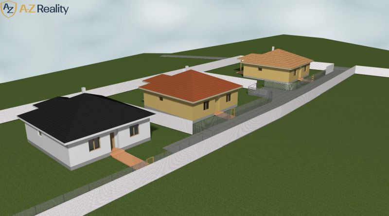 Na predaj 3 stavebné pozemky v centre obce Jasová - Vizualizácia troch rodinných domov na pozemkoch na bývanie v Jasovej.