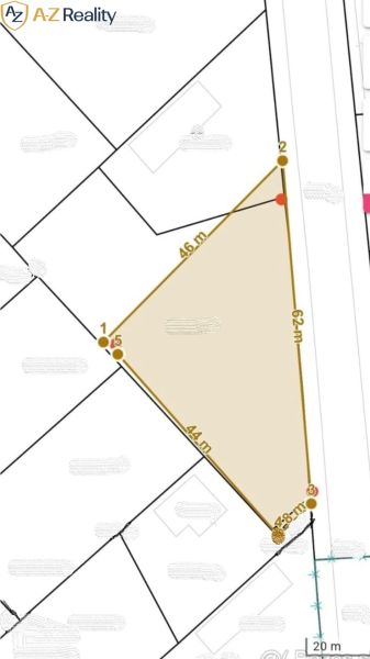 Na predaj pozemok na výstavbu RD v obci Kolta - Mapa trojuholníkového pozemku v Kolte, určeného na bývanie.