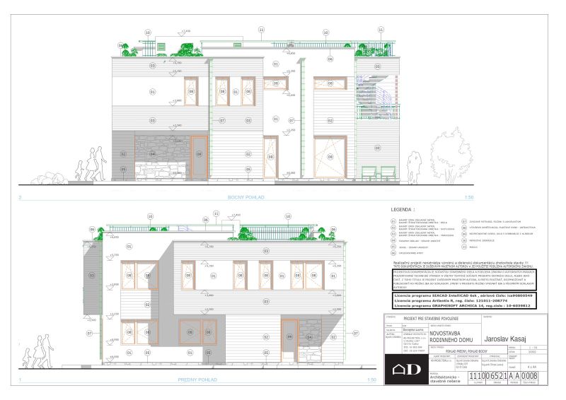 Na predaj stav. pozemok s projektom, Dunajská Lužná - Projekt rodinného domu Dunajská Lužná, bočný a predný pohľad, Pozemky - bývanie.