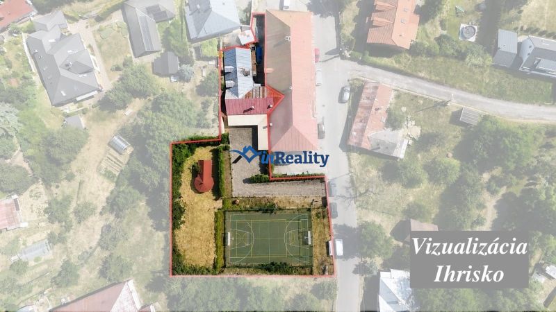 Objekt s historickým nádychom v Banskej Štiavnici - Štefultov - Vizualizácia ihriska a budov v lokalite Štefultov, Banská Štiavnica, s gastro priestormi.