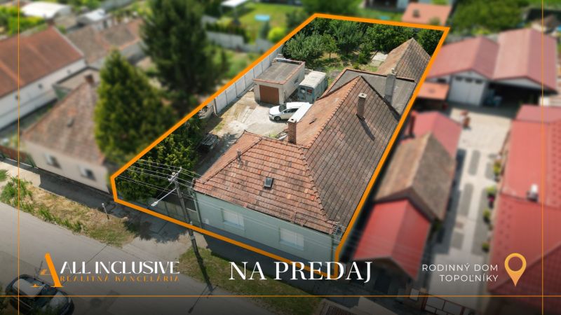 Na predaj 5-izb.rd vhodný na dvojgen. býv., Topoľníky - Rodinný dom v Topoľníkoch s veľkým dvorom a susediacou strešnou garážou na predaj.