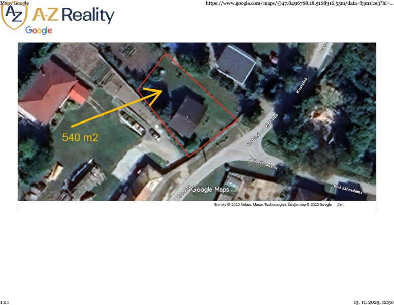 Na predaj starší rodinný dom s podkrovím v obci Gbelce - Letecký pohľad na rodinný dom a pozemok s výmerou 540 m² v Gbelciach.