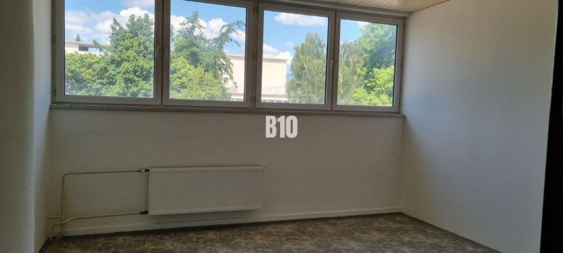Prenájom obchodných a kancelárskych priestorov - Miestnosť s veľkými oknami a podlahou s dreveným dekorom v obchodných priestoroch.