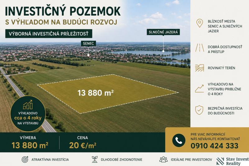 Investičný pozemok s výborným potenciálom pri Senci