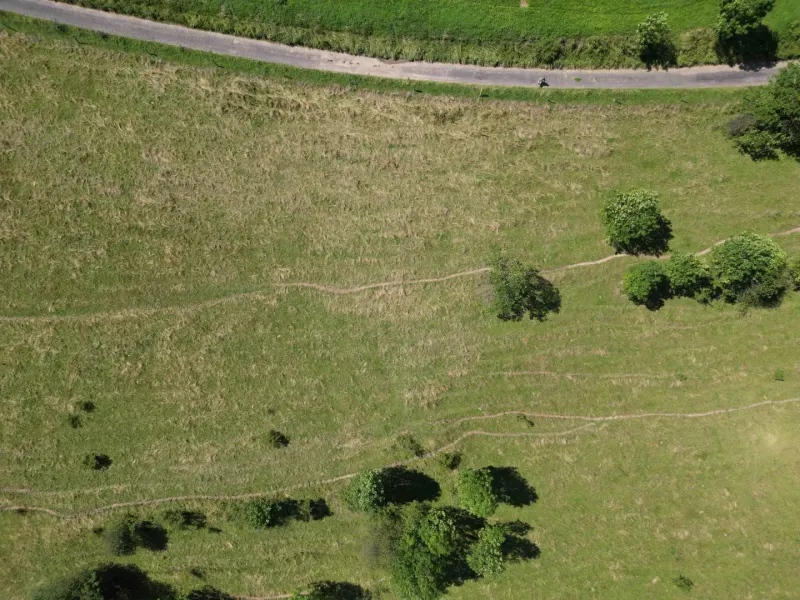 Vyšné Ružbachy – 1.016 m2 POZEMOK na CHATKU – Predaj - Letecký pohľad na rozsiahle lúky a cestu, Zvláštne nehnuteľnosti pri Starej Ľubovni.