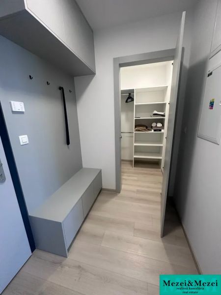 Prenájom 2 izbového bytu ARBORIA Trnava - Vstupná chodba so skriňou a podlahou s dreveným dekorom v 2-izbovom byte.