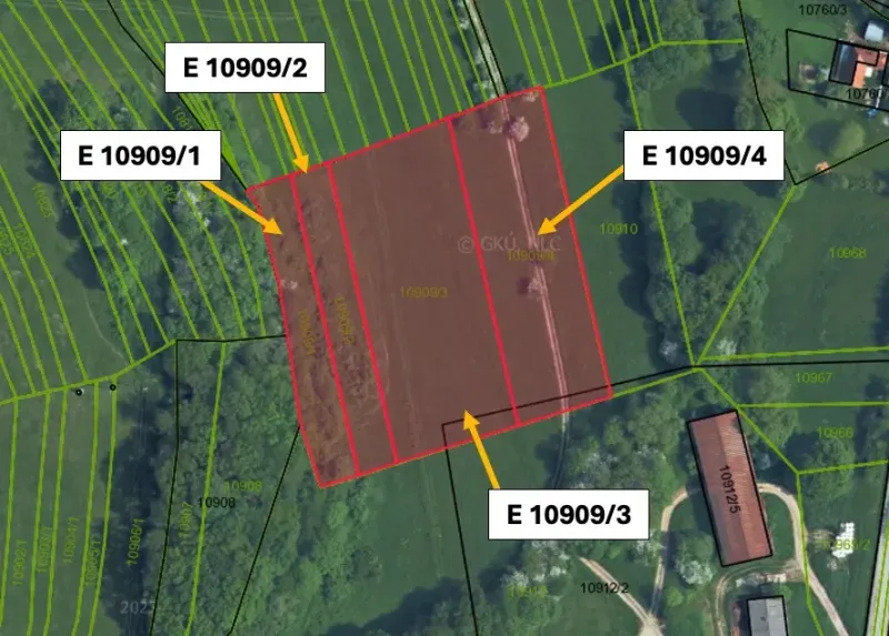 Vrbovce – 1.566 m2 INVESTIČNÉ pozemky – Predaj - Tabuľka s údajmi o vlastníctve pozemkov: výmera, druh pozemku a podiel.