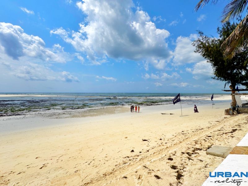 SAMOSTATNE STOJACA VILA MAPUMZIKO S 2 IZBAMI NA ZANZIBARE  - Pláž v Fumba Town s jemným pieskom a palmami na pobreží oceánu.