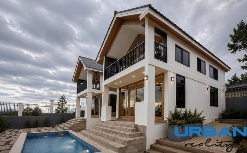 OFF-PLAN VILA MAPUMZIKO S 1 SPALŇOU NA ZANZIBARE  - Rodinný dom v Pwani Mchangani s bazénom, schodiskom a drevenými detailami.