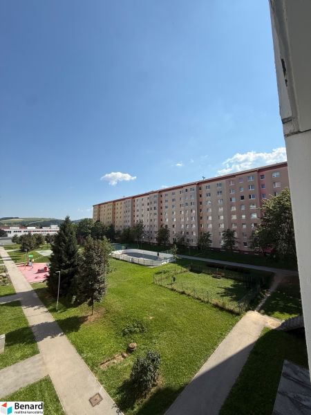 Novo prerobený 3-izbový byt na prenájom v Starej Ľubovni - Pohľad na okolie bytov na Mierovej ulici v Starej Ľubovni, zeleň a chodníky.