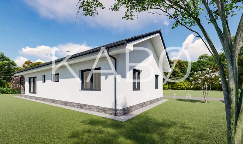 Základová doska na  575 m2 pozemku - Čeľadice  - Rodinný dom v Čeľadiciach, obklopený trávnatou plochou a stromami. Pozemky - bývanie.