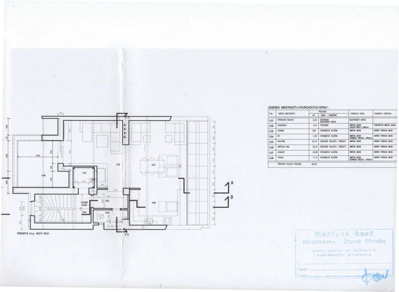 I Exkluzívny penthouse s terasou v absolútnom centre mesta - Pôdorys 2-izbového bytu so zoznamom miestností a povrchov.